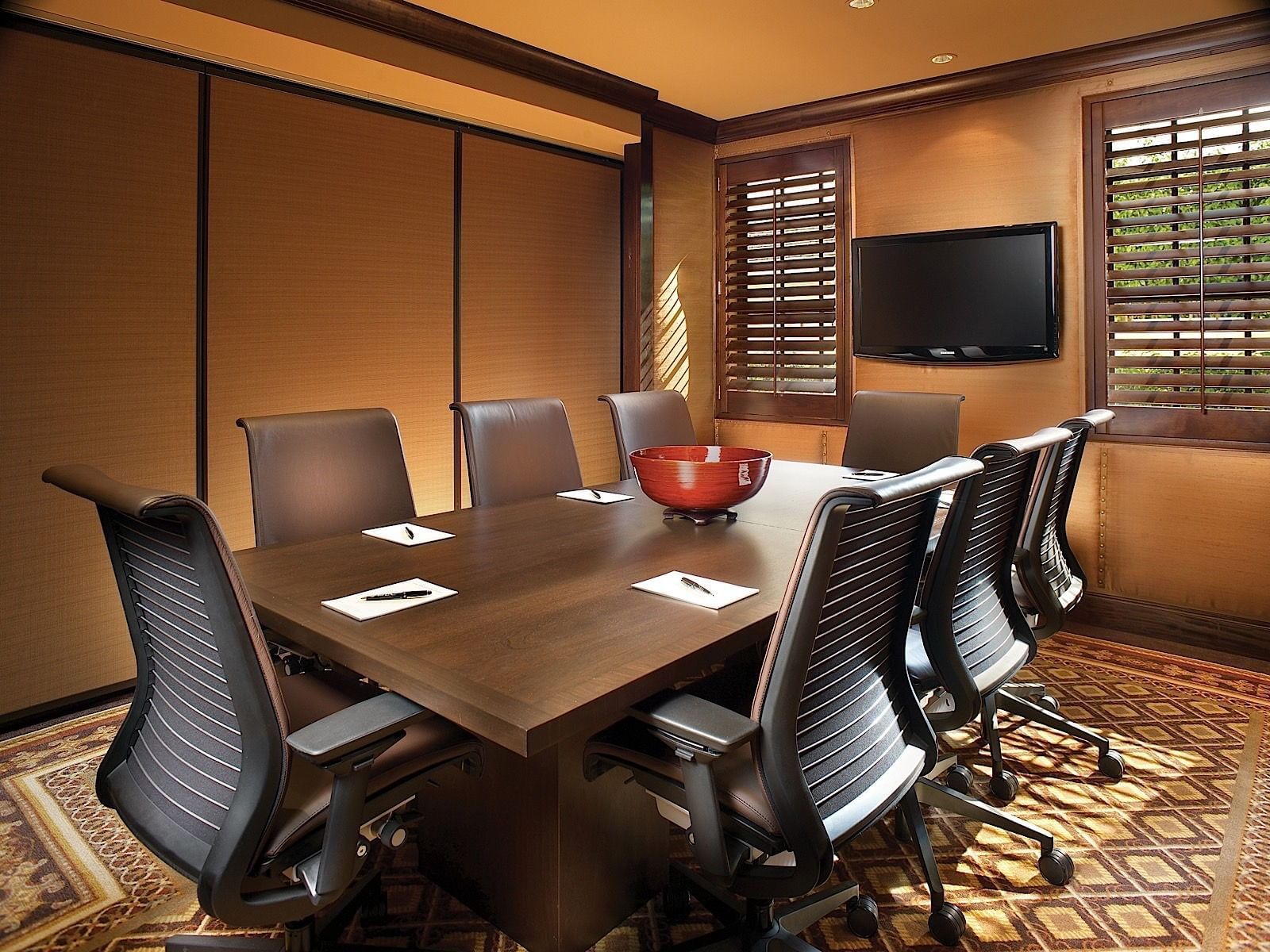 Mess hall table setup in Candela Boardroom at Brazilian Court 