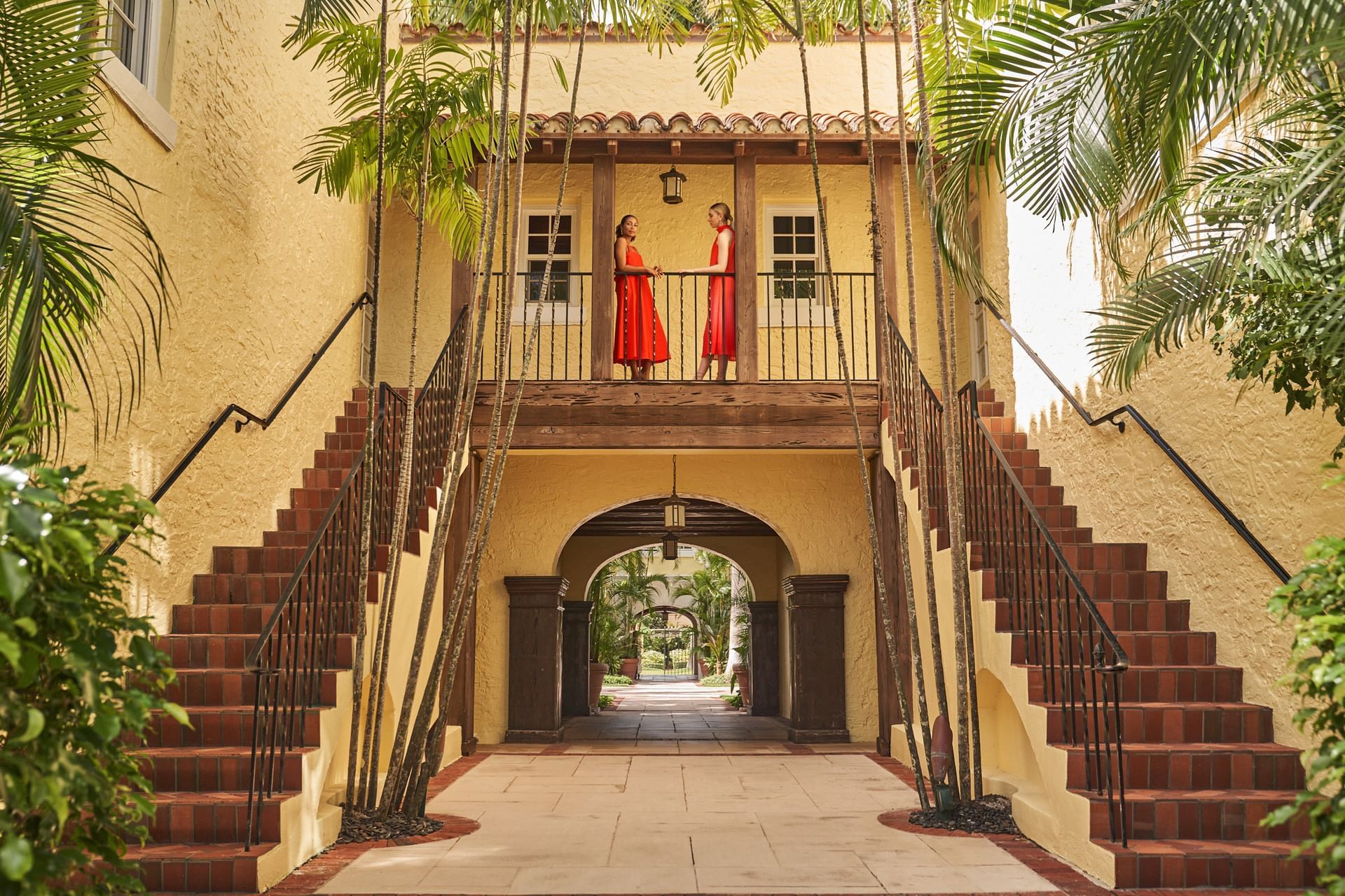 Two girls standing near to Staircase at Brazilian Court 