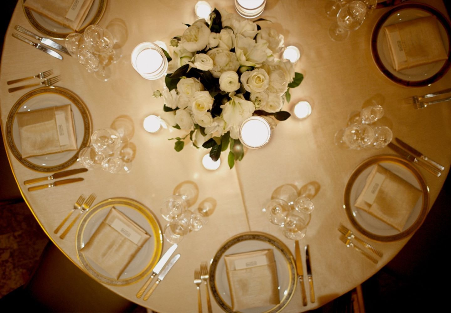 Top view of wedding table arranged at Brazilian Court 