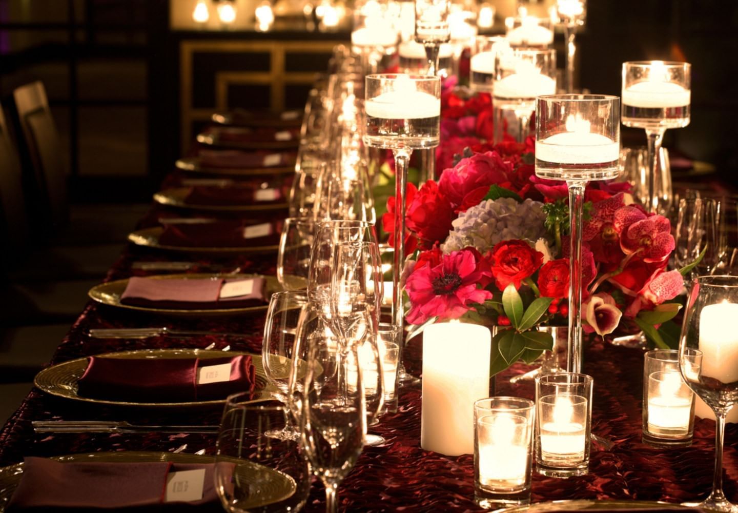 Table arrange with flowers & candles at Brazilian Court 